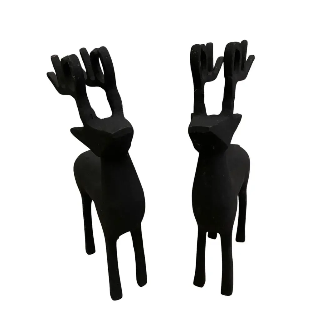 Set of 2 Black Metal Christmas Reindeer 11in Made in India Holiday Decor New